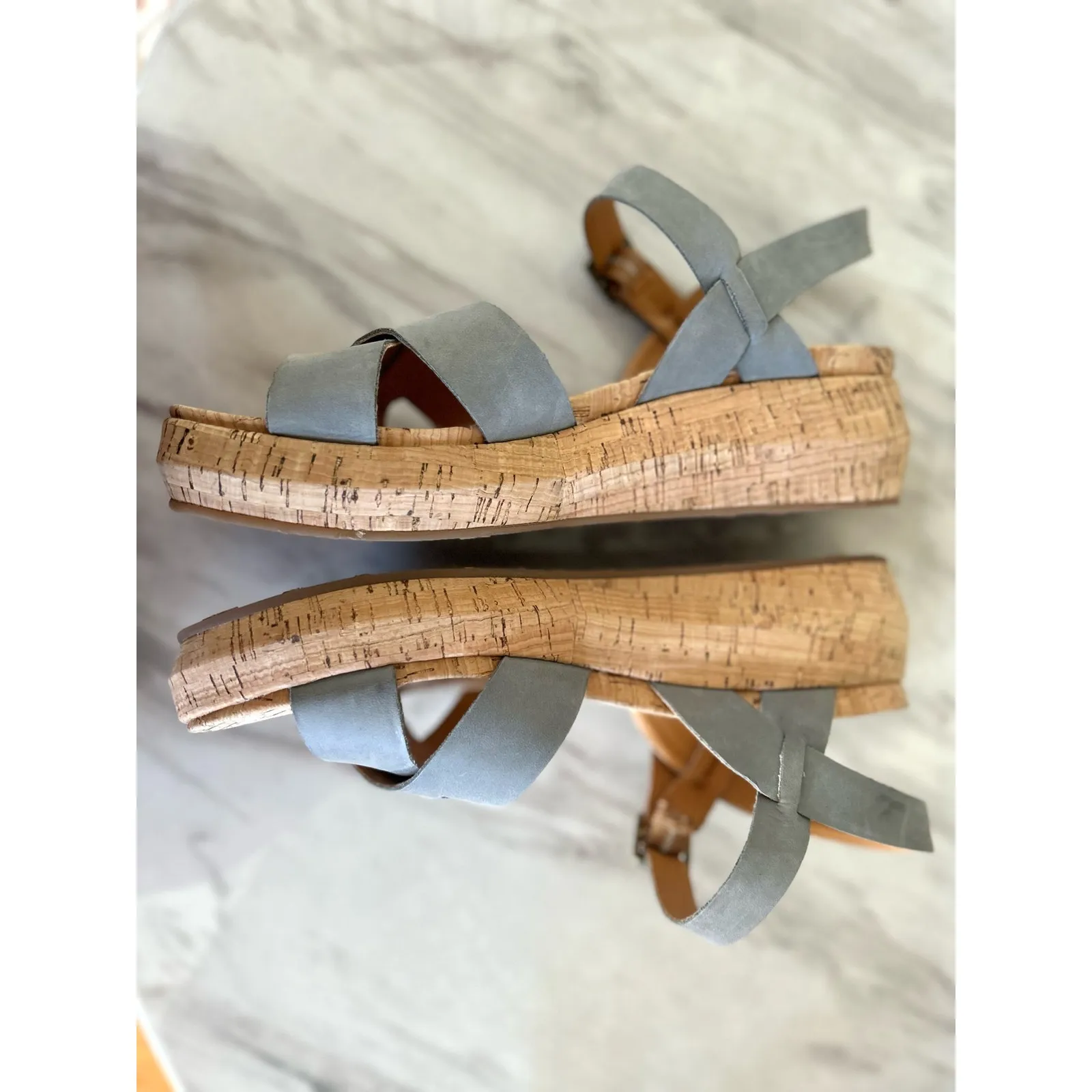 Korks Kalie Light Blue Leather Strappy Cork Platform Sandal Size 10 - Image 7