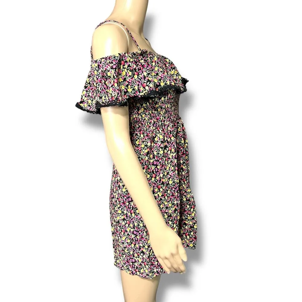 Lily Rose Womens Flounce Smocked Mini Dress Floral Spaghetti Strap Medium - Image 4