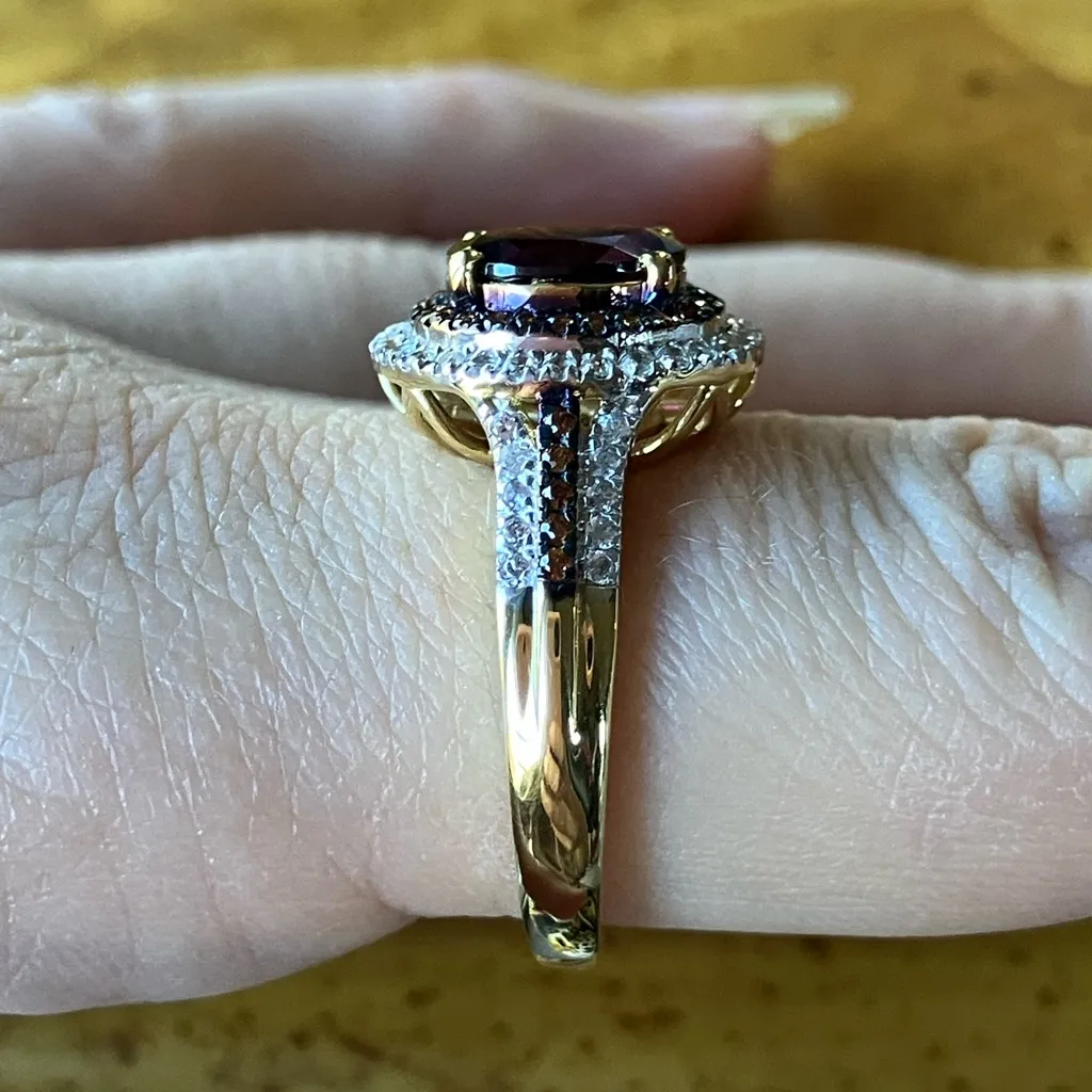 Natural Wine Garnet Sterling Silver Double Halo Ring Size 9 Gold - Image 3
