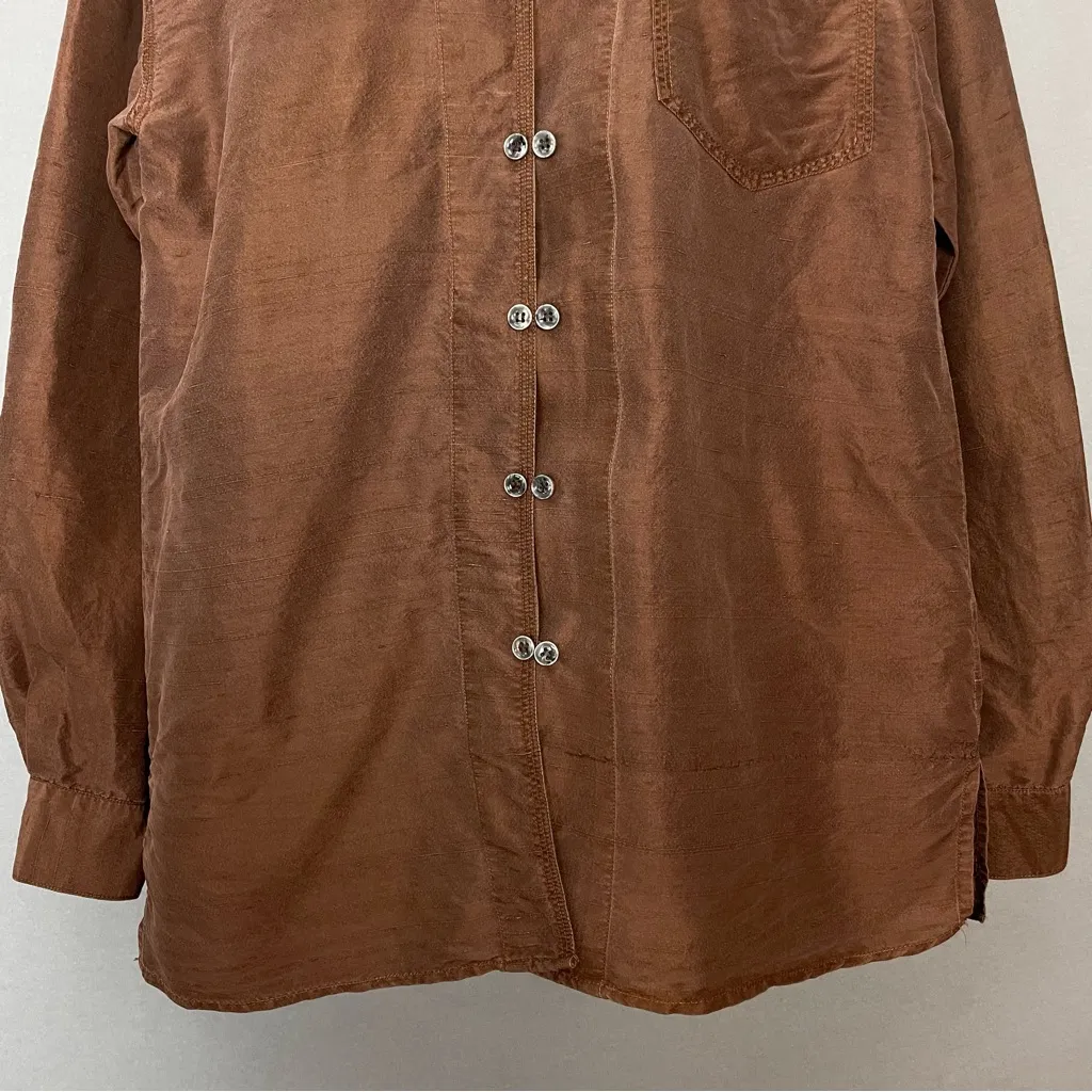 Vintage Jonathan Martin‎ Silk Top Blouse Long Sleeve Double Button Size Small Brown - Image 4