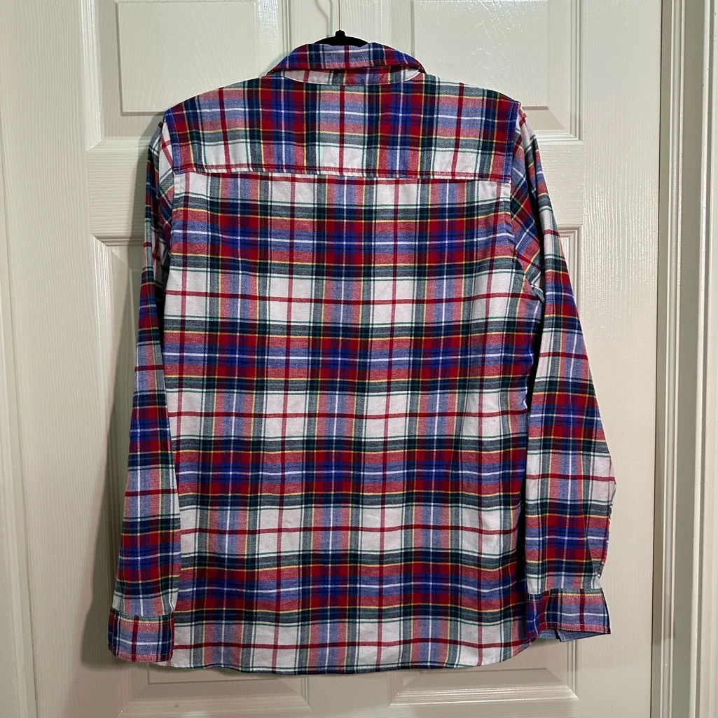 Women’s L.L. Bean Long Sleeve Button Down Flannel Shirt Red Blue Plaid Sz Large - Image 5