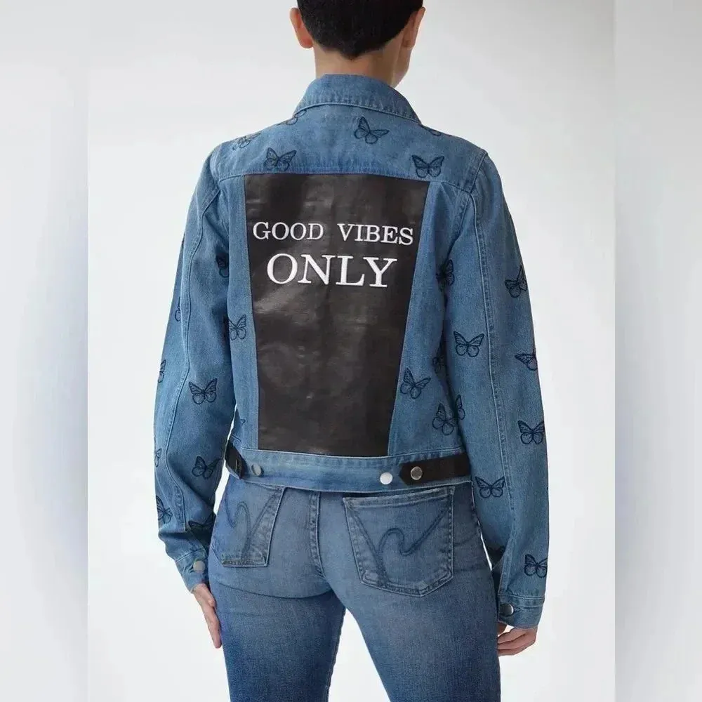 SAMANTHA SIPOS Good Vibes Denim Jacket large Blue - Image 3