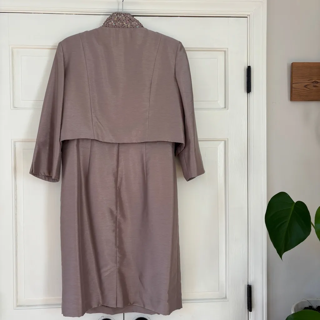 David's Bridal Taupe Beaded Dress and Jacket Set Ensemble Size 12 Wedding Attire - Image 12