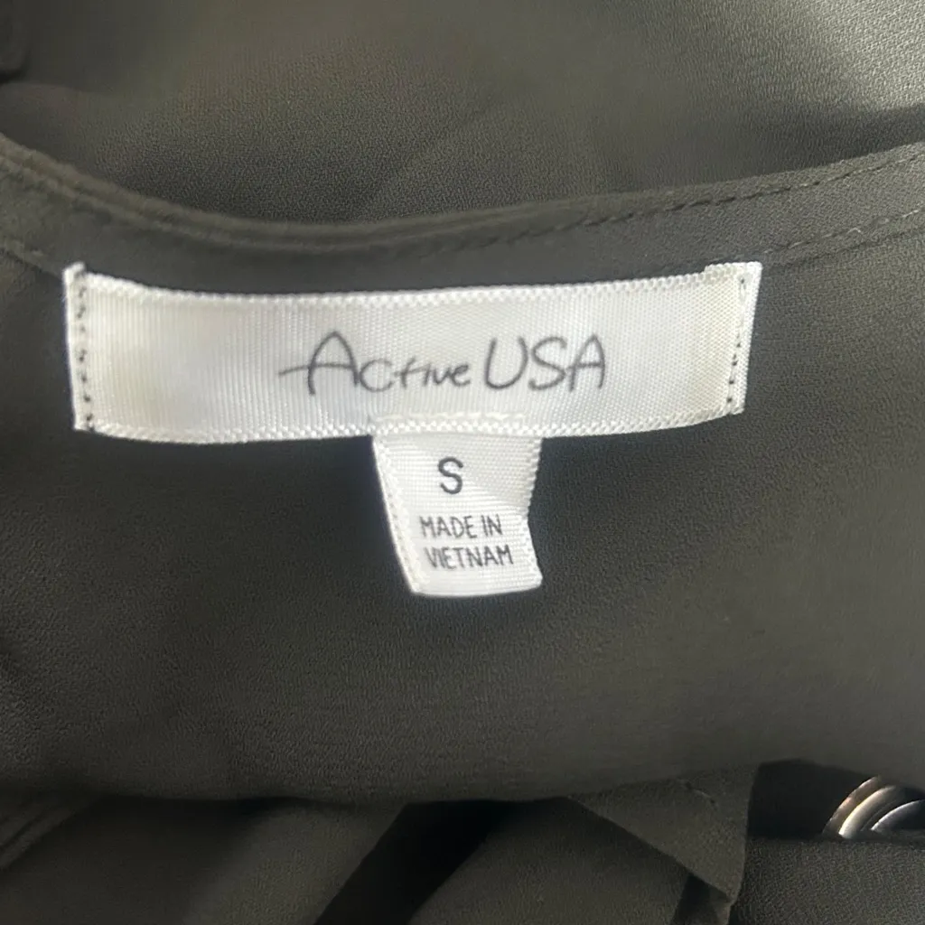 Active USA Olive Green V-Neck Grommet Blouse Long Sleeve Size S(A287) - Image 8