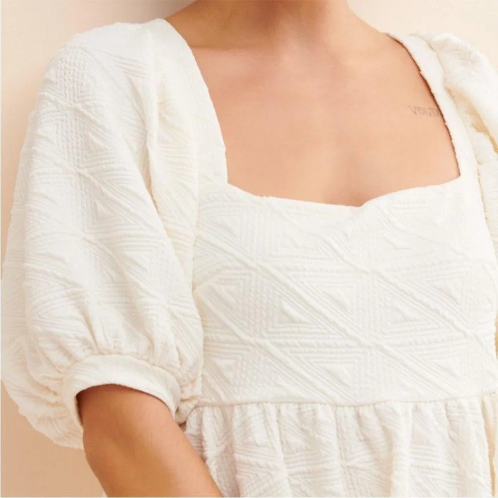 Free people violet puff sleeve tie back mini dress white sz S - Image 4