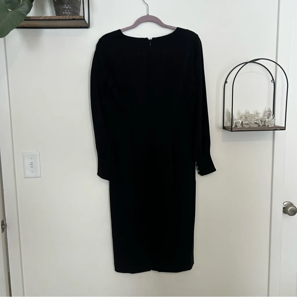 NWT Boden Black Long Sleeve V Neck Mid Length Dress Size 4L - Image 2