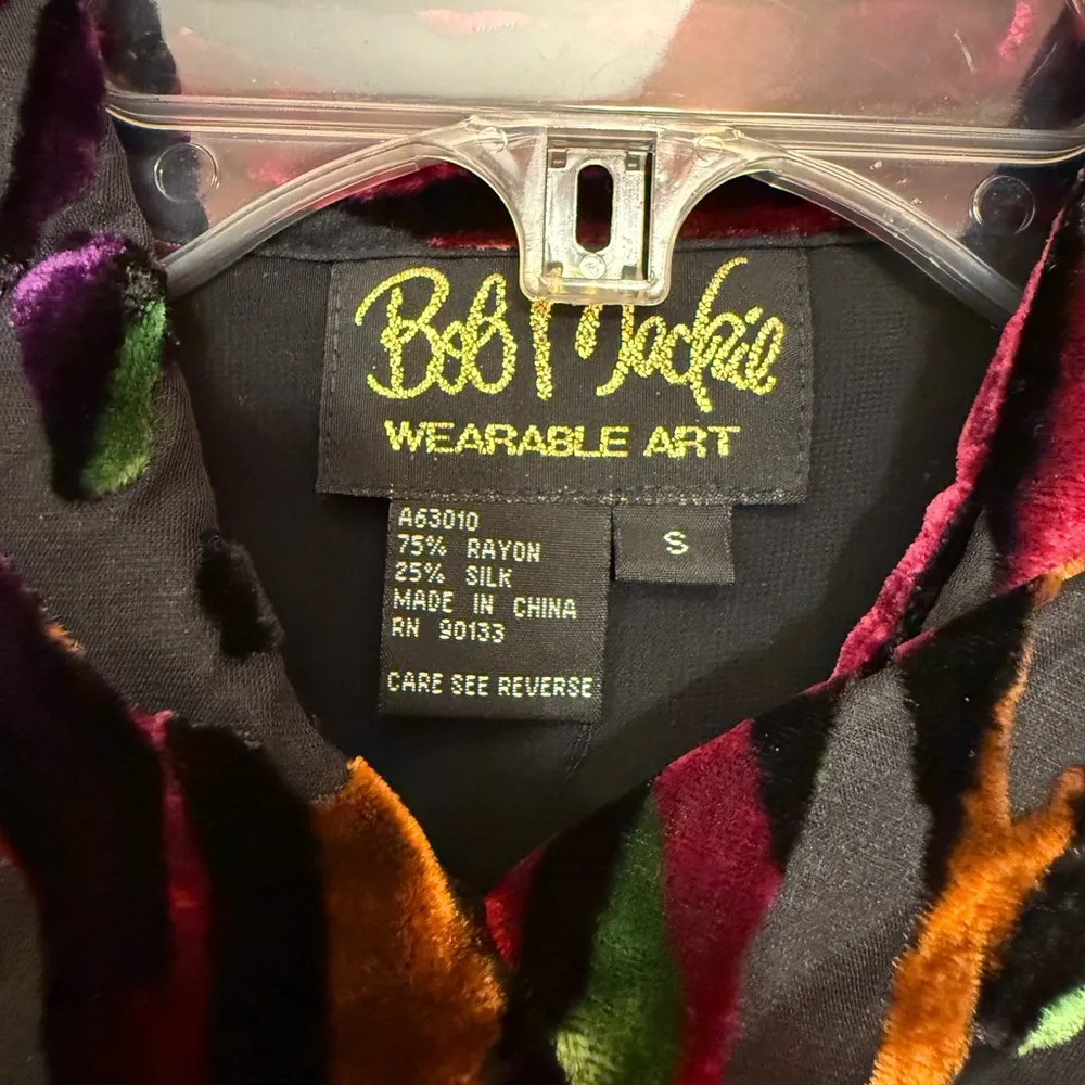Bob Mackie  Multicolor Reds Velour Vintage Button Down LS Sheer Blouse - Image 2