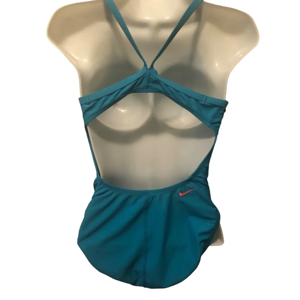 Nike Sport Swim Tank 1PC Swimsuit Sz 8 Sky Blue Pink Spell~Out Logo Racerback - Image 5