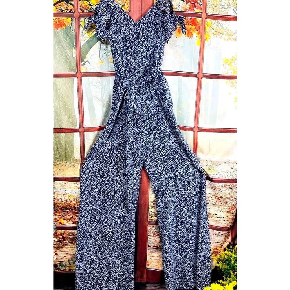 Michael Kors  Mini Ikat Off Cold Shoulder Jumpsuit Navy/White size S - Image 4