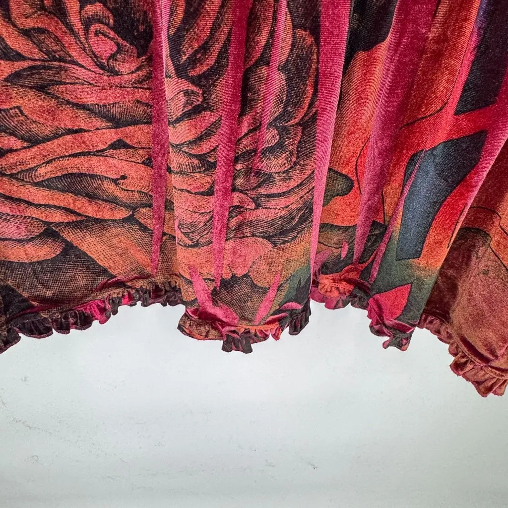 Sunny Leigh Babydoll Top Womens XS Red Velvet Floral Y2K 90s‎ Whimsigoth Ruffle - Image 4