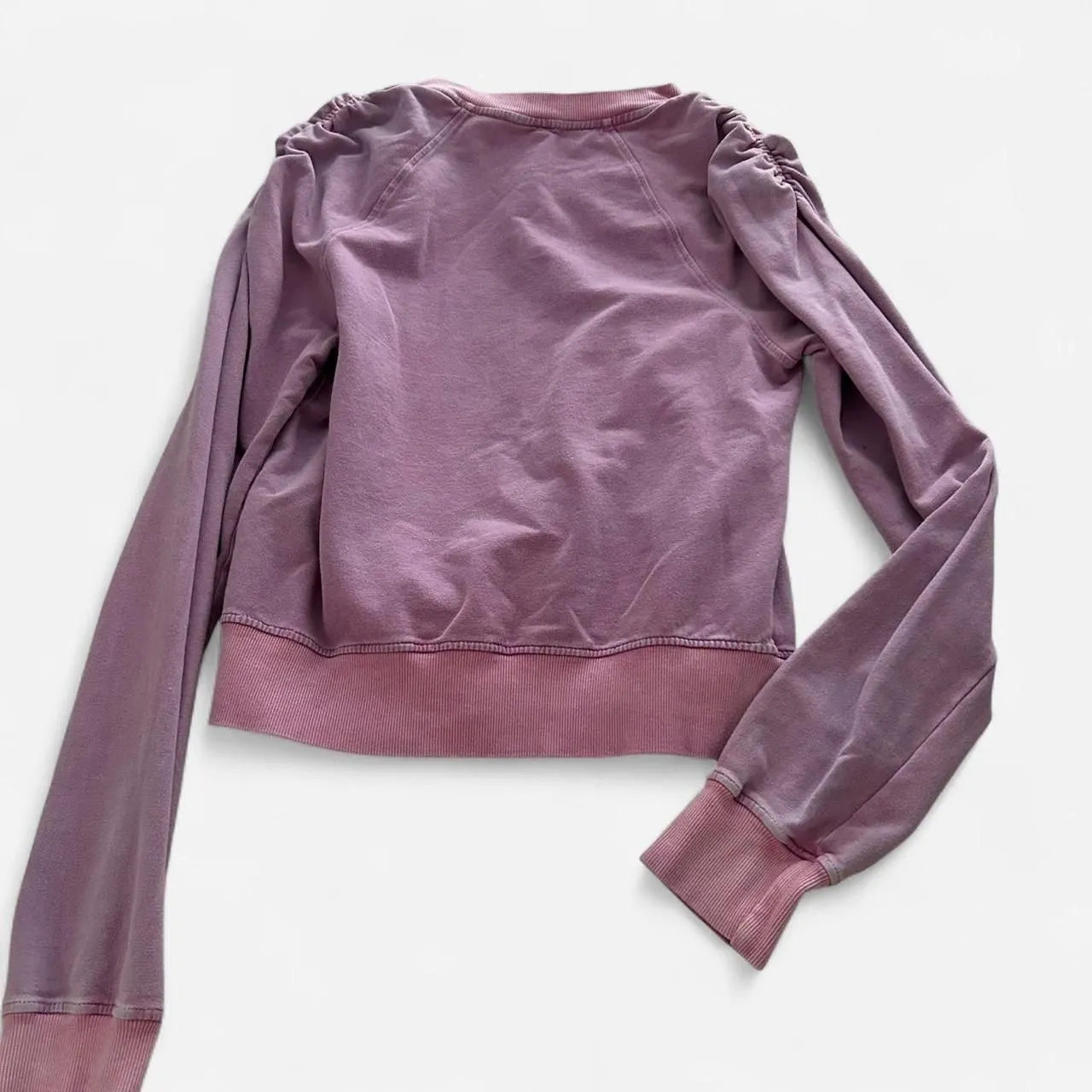 Boho Indie Anthropologie Rose-Dyed Ruched Sweatshirt Cozy French Terry (XS) - Image 4