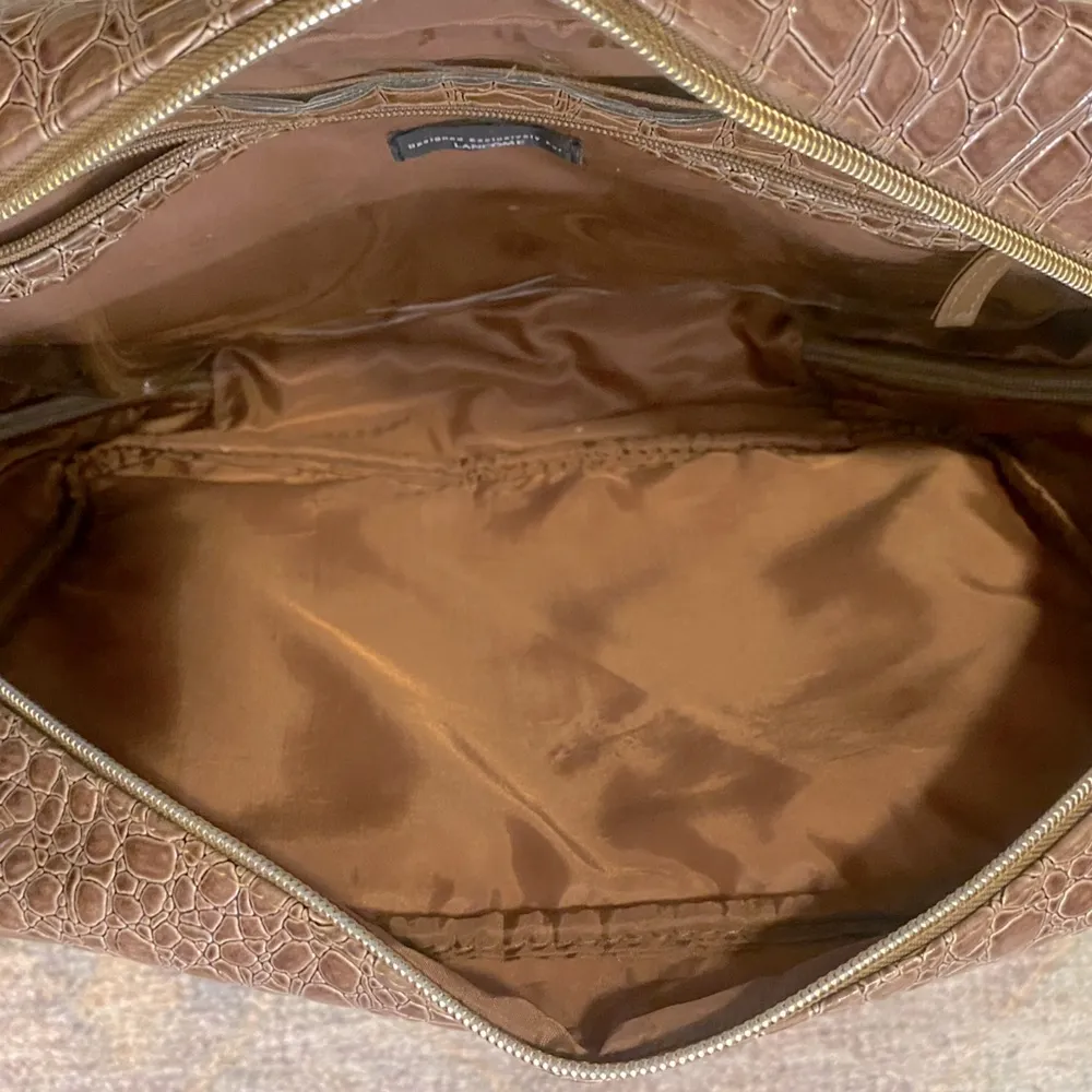 LANCÔME Large Faux Patent Animal Skin Cosmetic/Accessories Bag Brown - Image 5