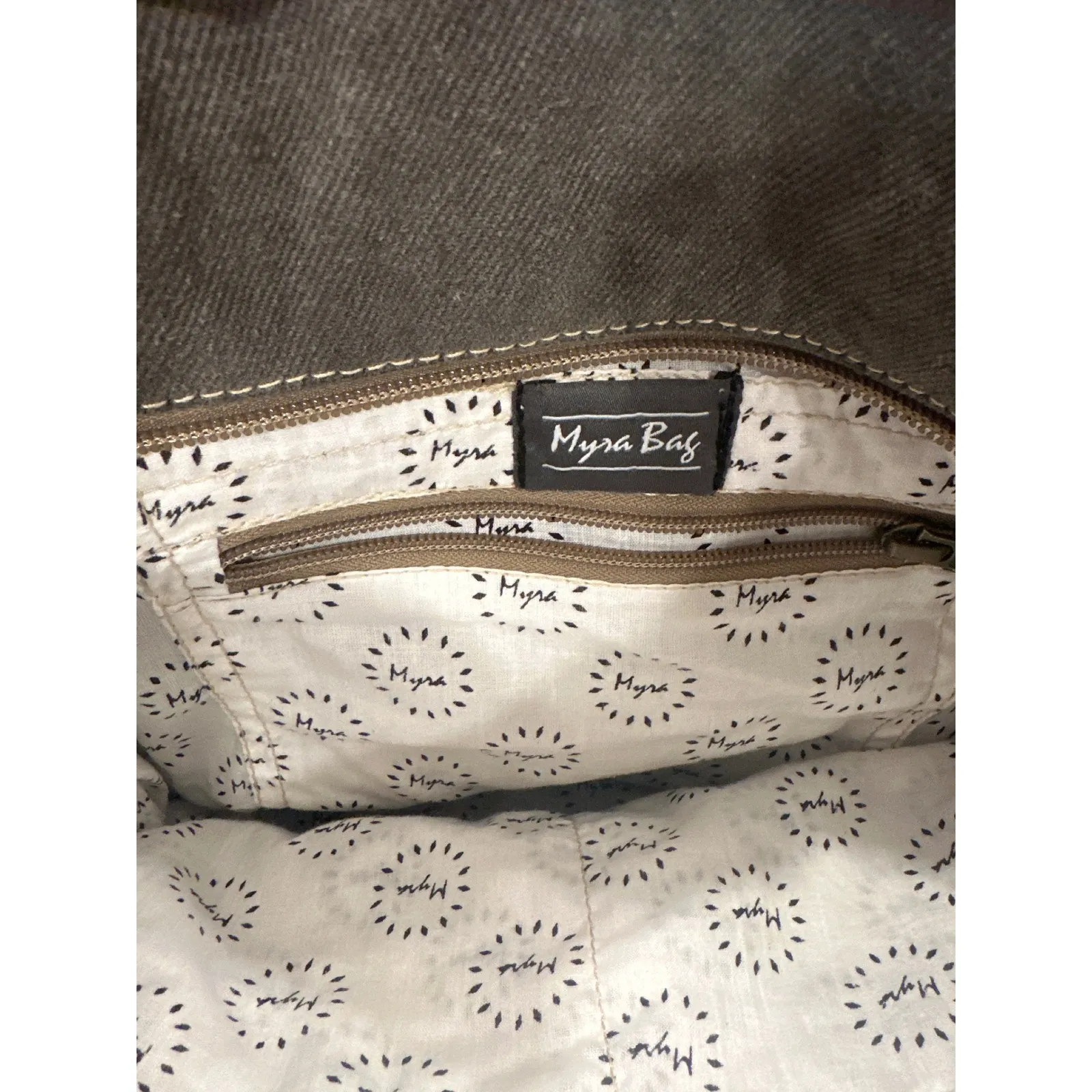 Myra Bag Brown 100% cotton/Leather Canvas western Diamond Fringe Crossbody Bag - Image 5