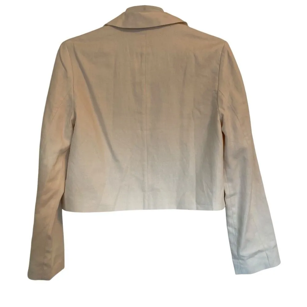 American Eagle Cream Linen Cropped Long Sleeve Button Blazer Size Small - Image 2