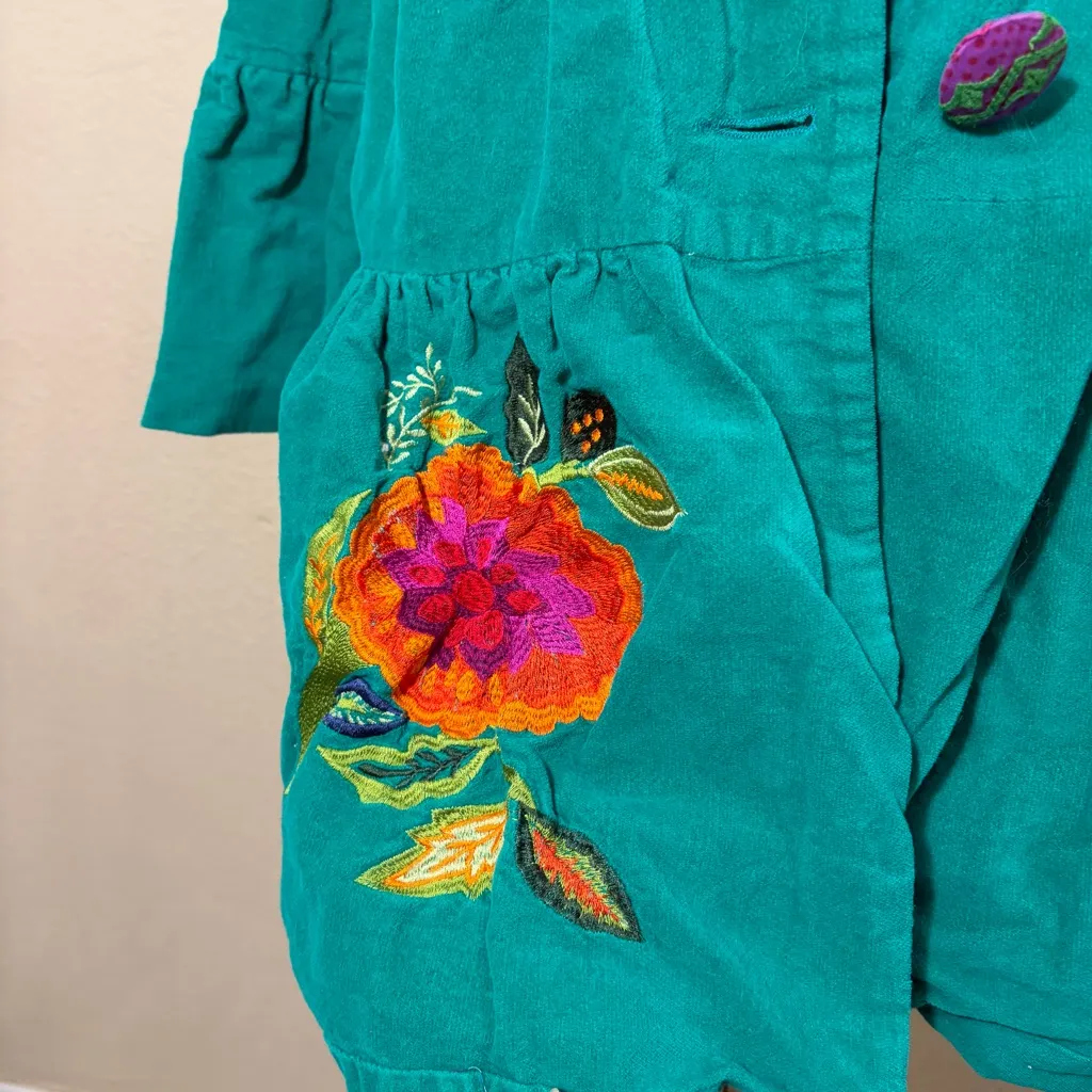 Whimsical vibrant green Judith March coat Measure Like Small Satin lined Boho - Image 3