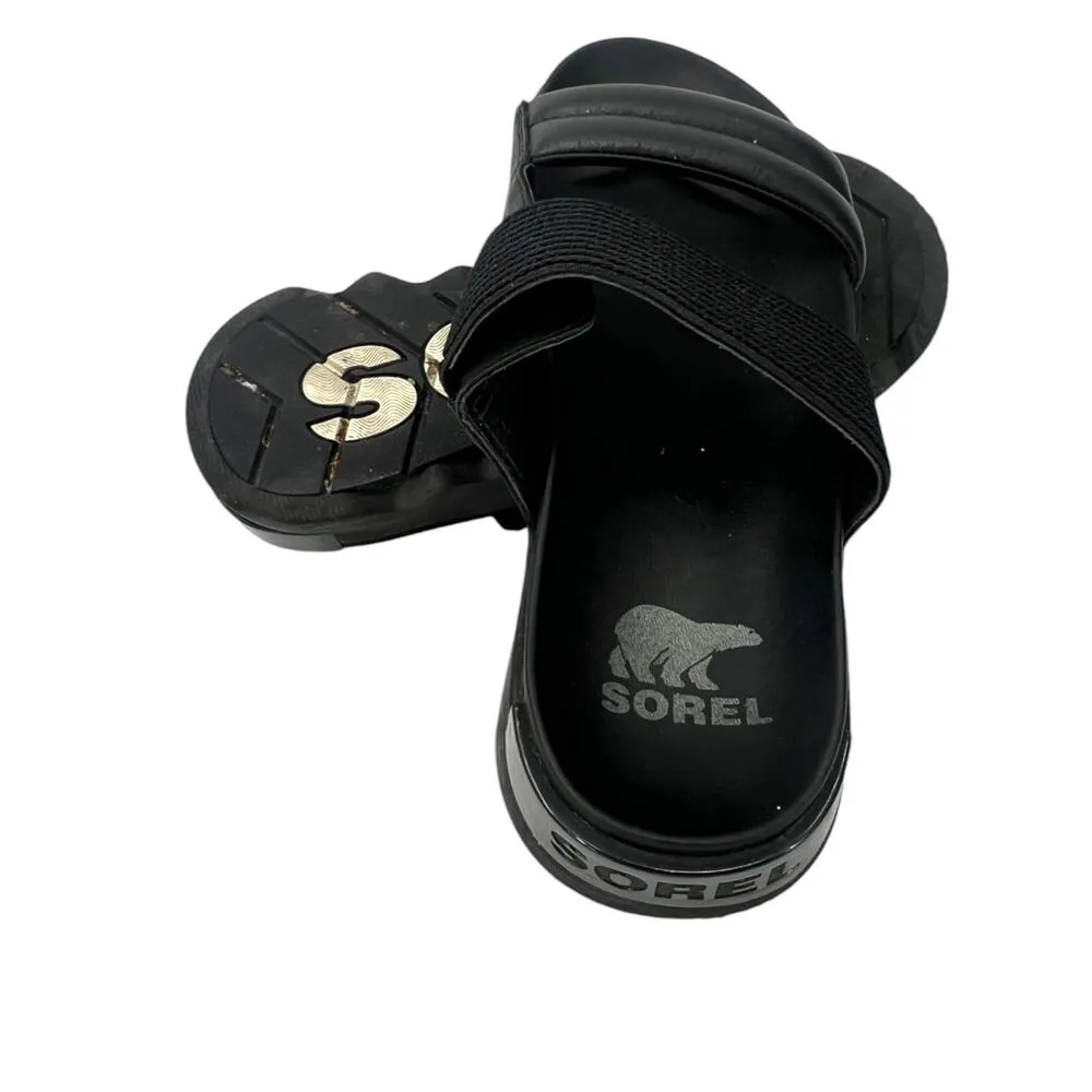 SOREL | 7 | VIBE SLIDE SANDAL BLACK Slip On Flats Lug Sole Women's - Image 4