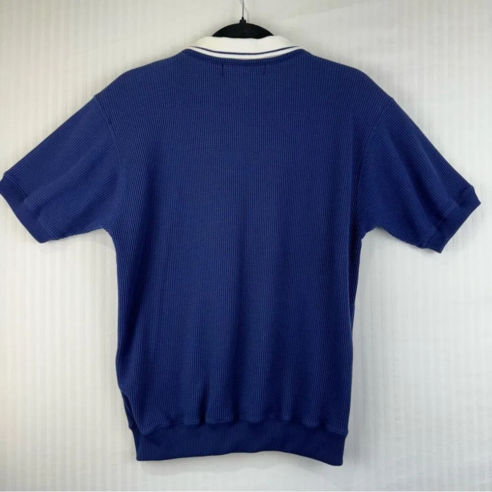 Blast Vintage Seashell Embossed Short Sleeve Polo Shirt Small Coastal Grandma Blue - Image 7