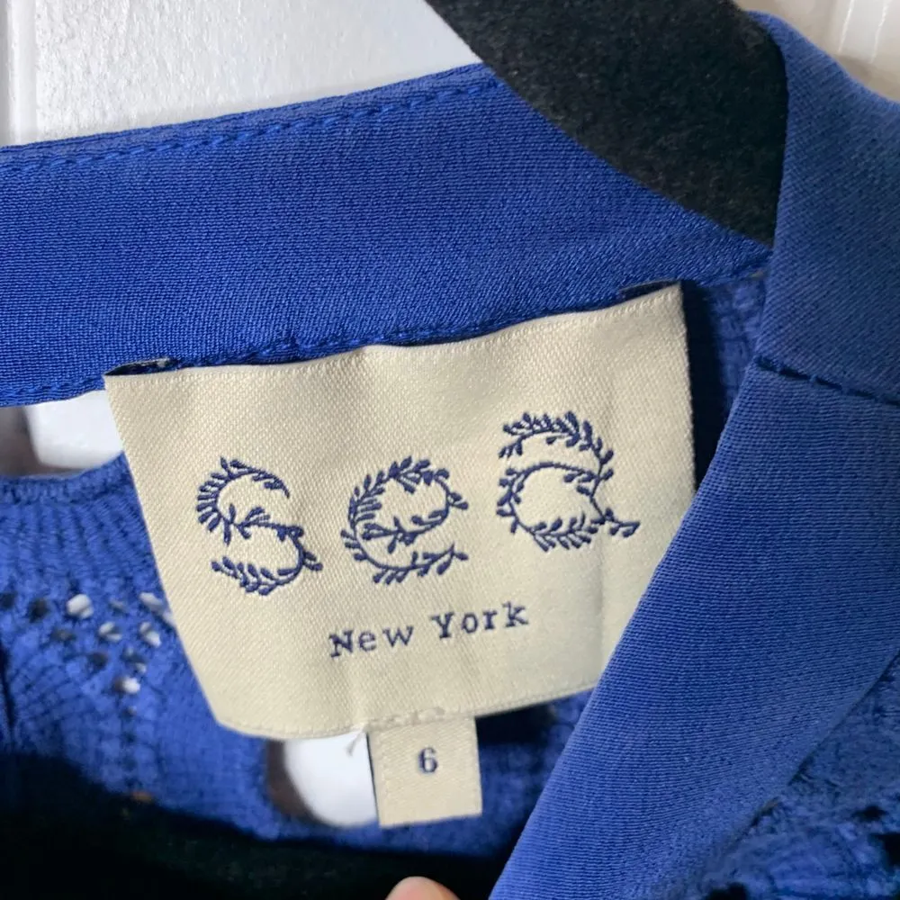 See New‎ York Royal Blue Eyelet Lace Cotton Silk Midi Dress Size 6 - Image 4