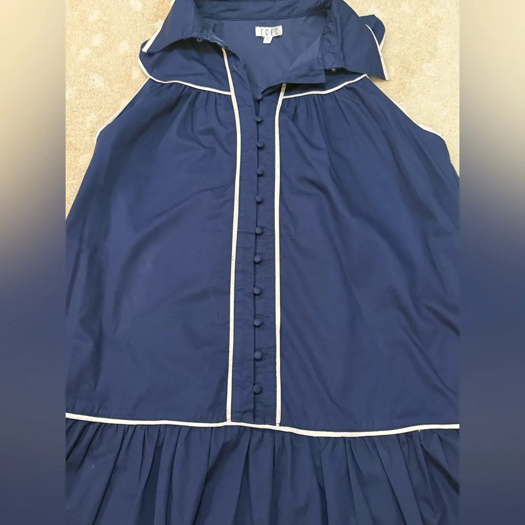 TCEC navy blue button down white accent sleeveless dress women’s size large - Image 6