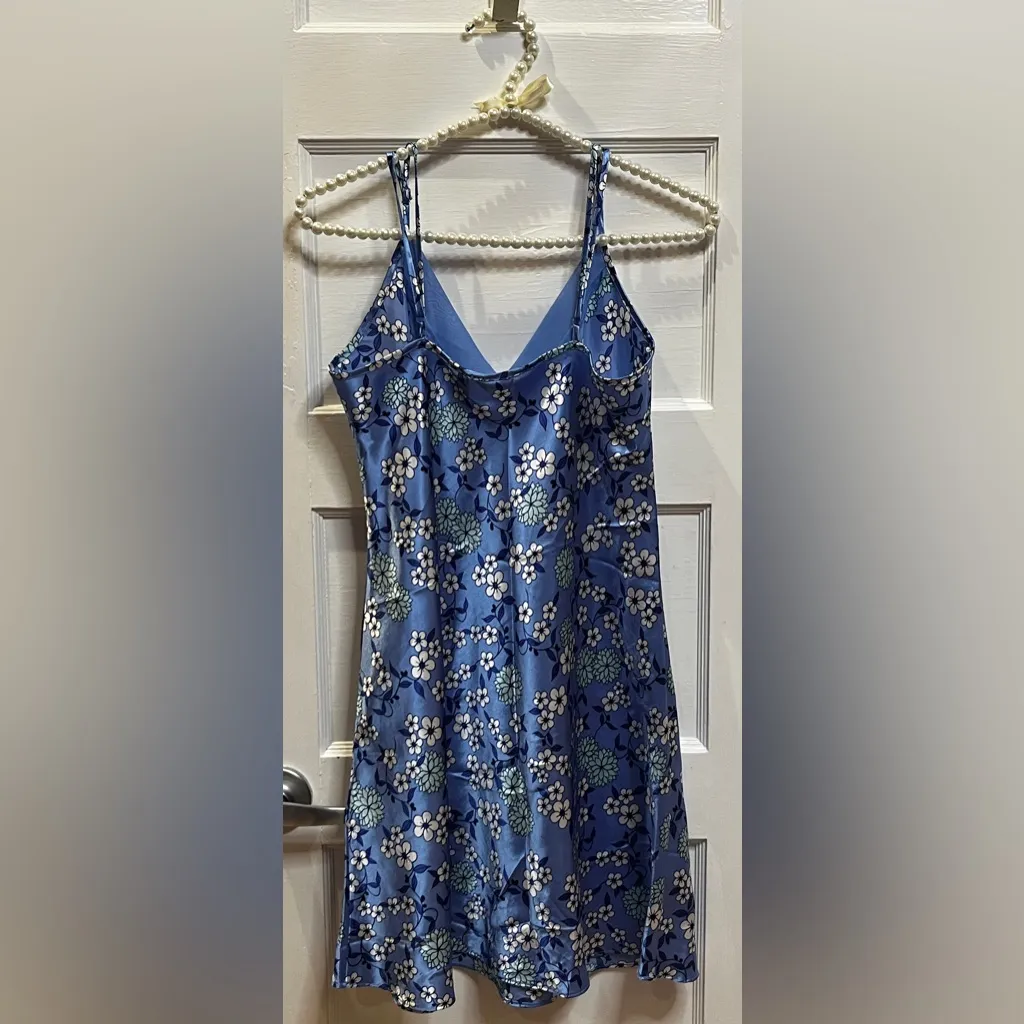 Adonna vintage blue floral satin slip dress or nightgown Size M - Image 2