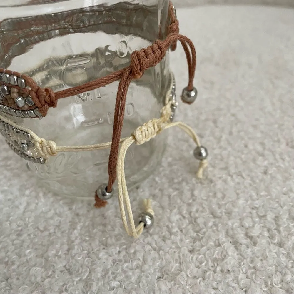 2 Adjustable Seed Bead Bracelets Tan - Image 2