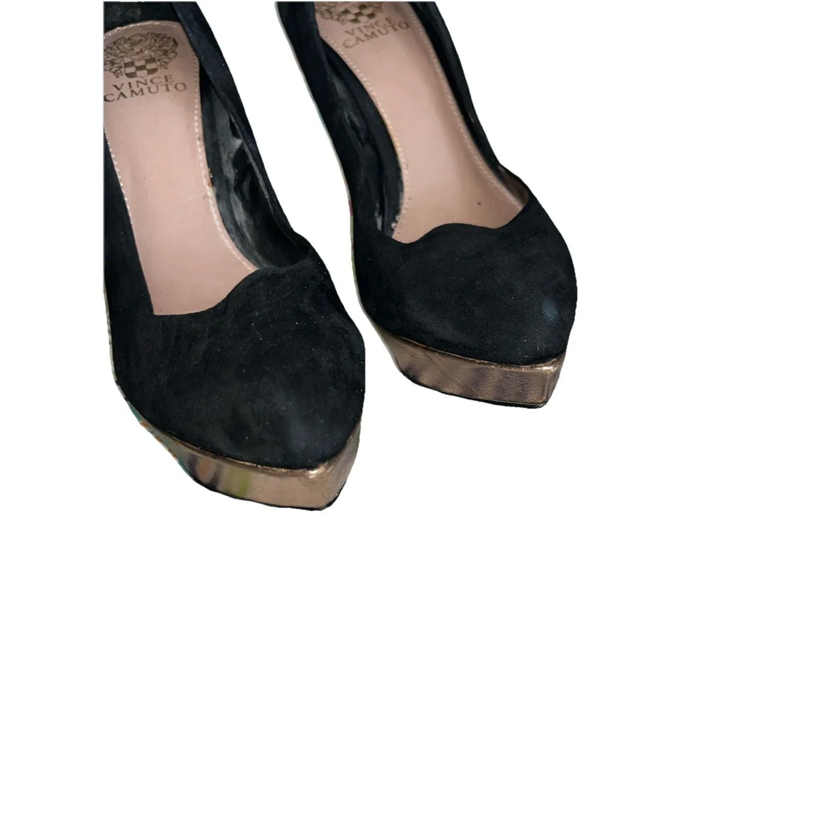 Vince Camuto black suede high heel with champagne glitter heel Size 9/39 - Image 3