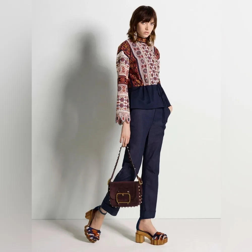 Tory Burch Alma Platform Sandals Heels Size 7 Fringe Suede Wooden Block Heel - Image 12