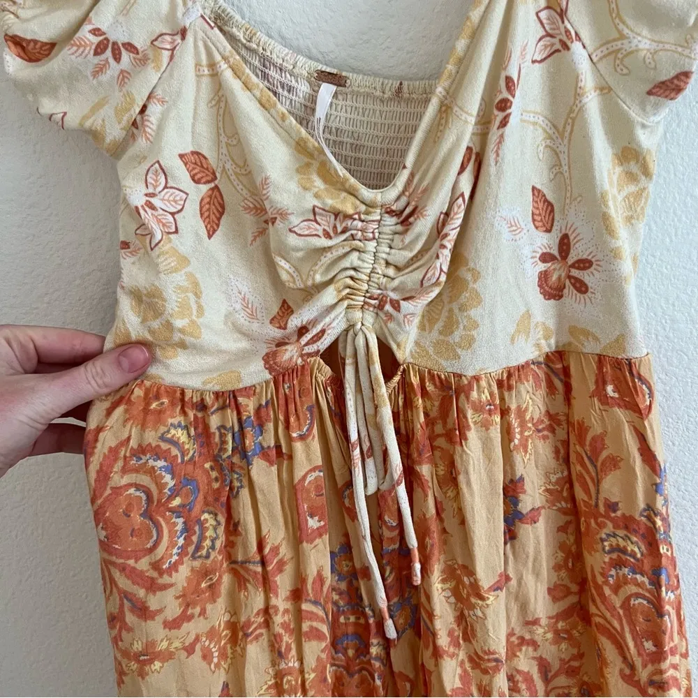 Free People Womens La Bamba Floral Baby Doll Pullover Top Orange - Image 4