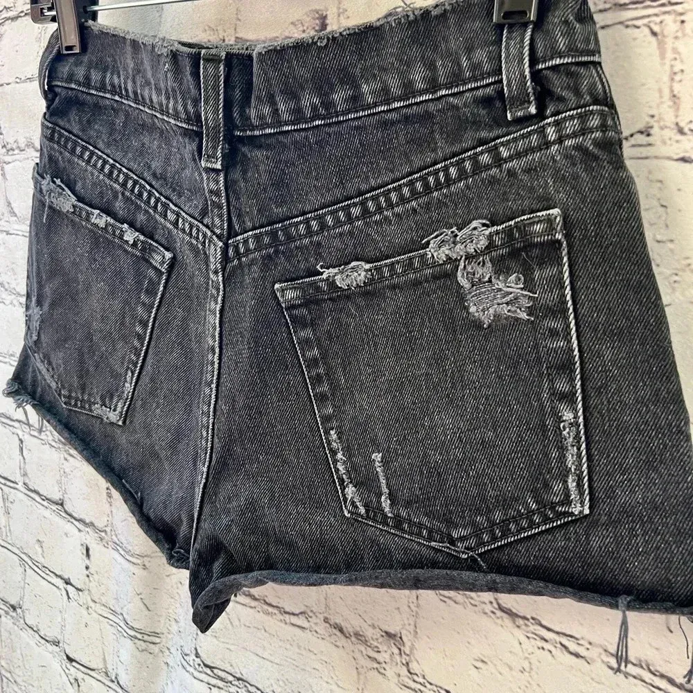 Reformation Dixie High Waisted‎ Distressed Black Denim Button Fly Shorts Size 25 - Image 5