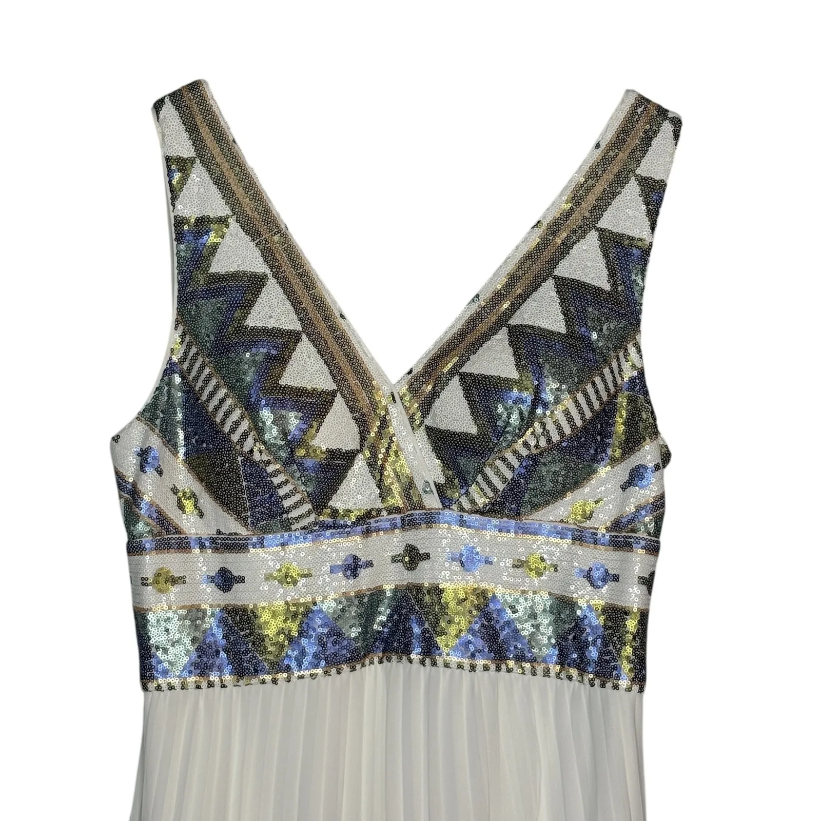 Xscape Embellished Goddess Pleated Sequin White Formal Gown Dress Size 14 NWT - Image 7