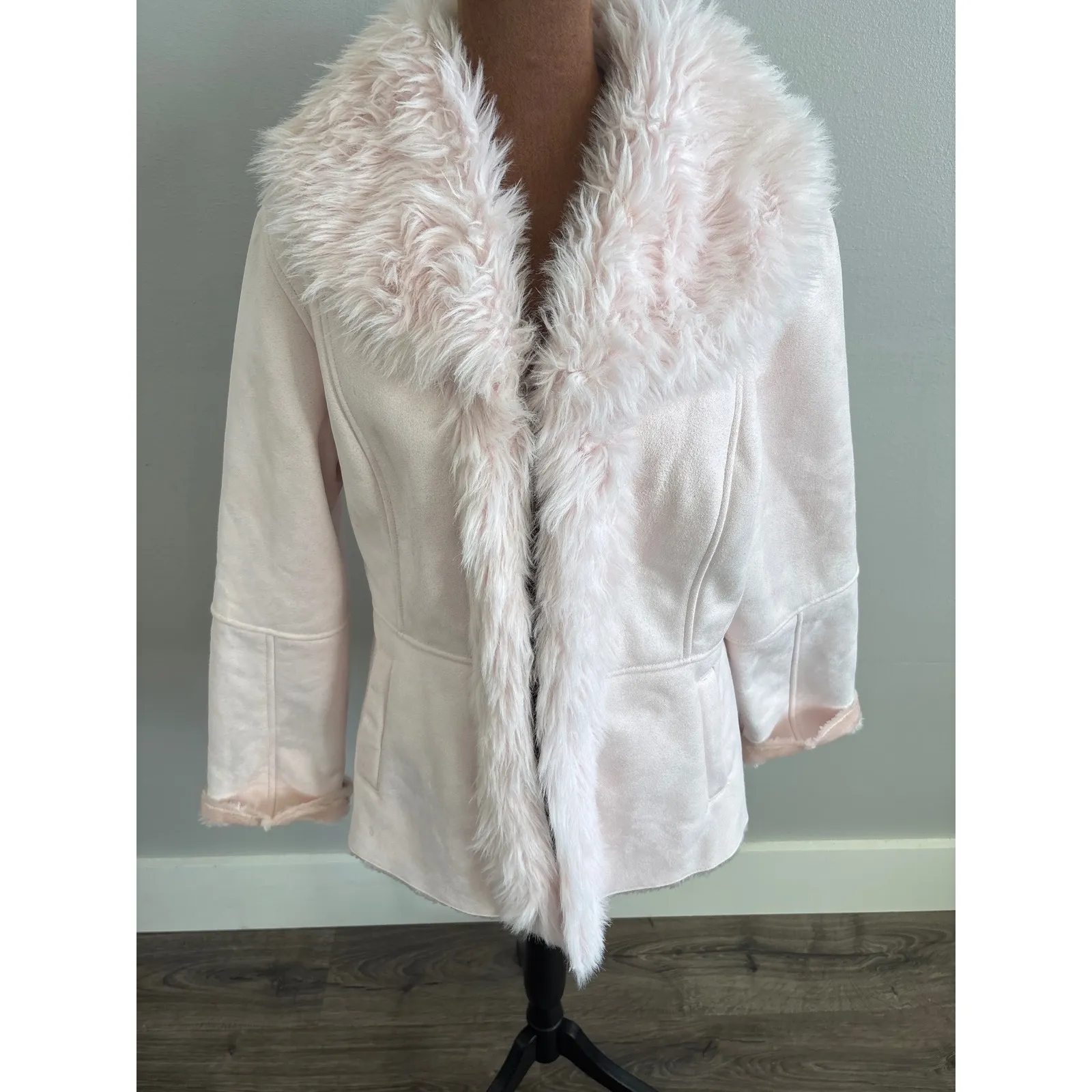 Rampage Women's Pink Suede like Faux Fur Trimmed Lined Winter Coat Jacket Size L - Image 2