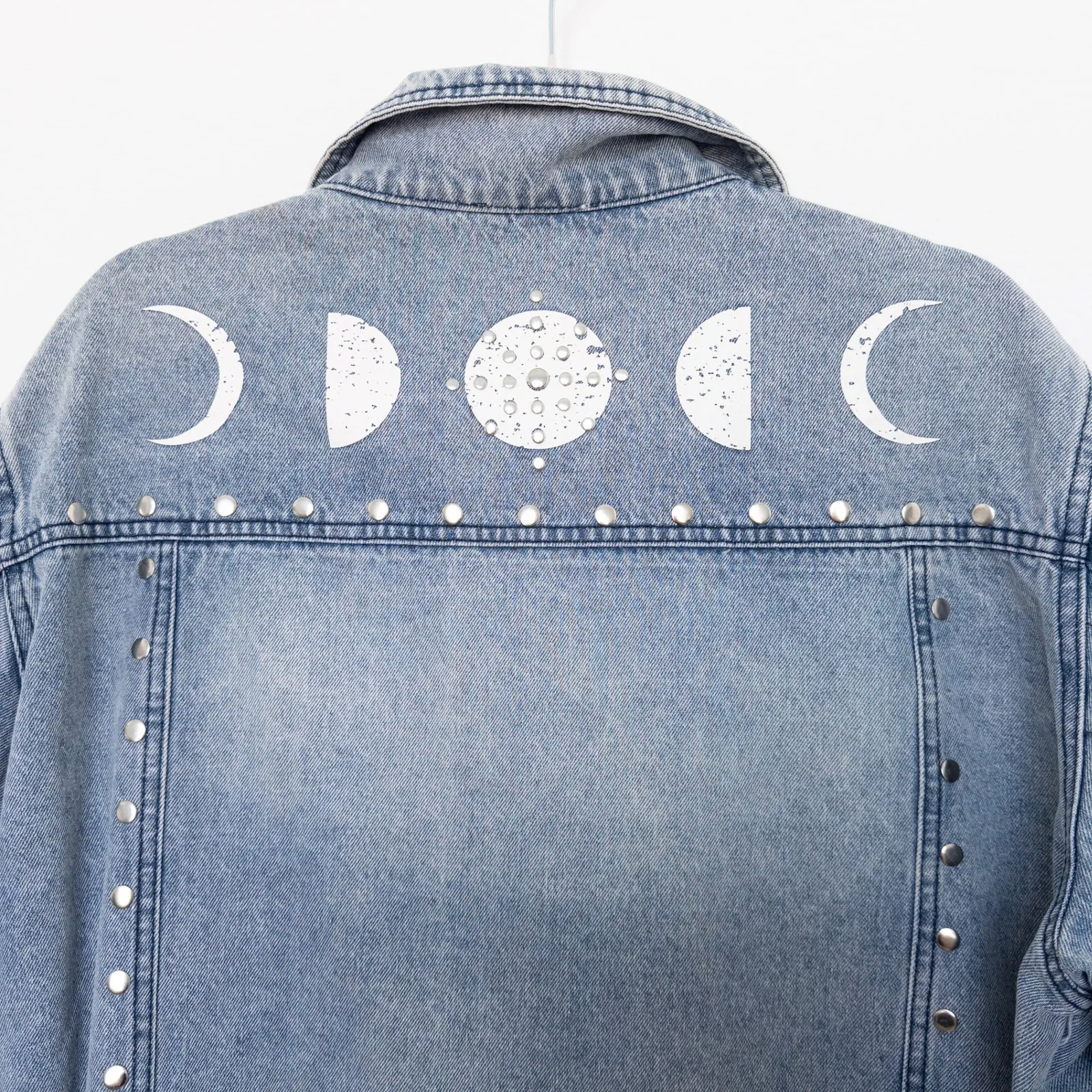 Attic Salt Womens Denim Jacket XXL Blue Studded Moon‎ Oversized Witchy Festival - Image 7