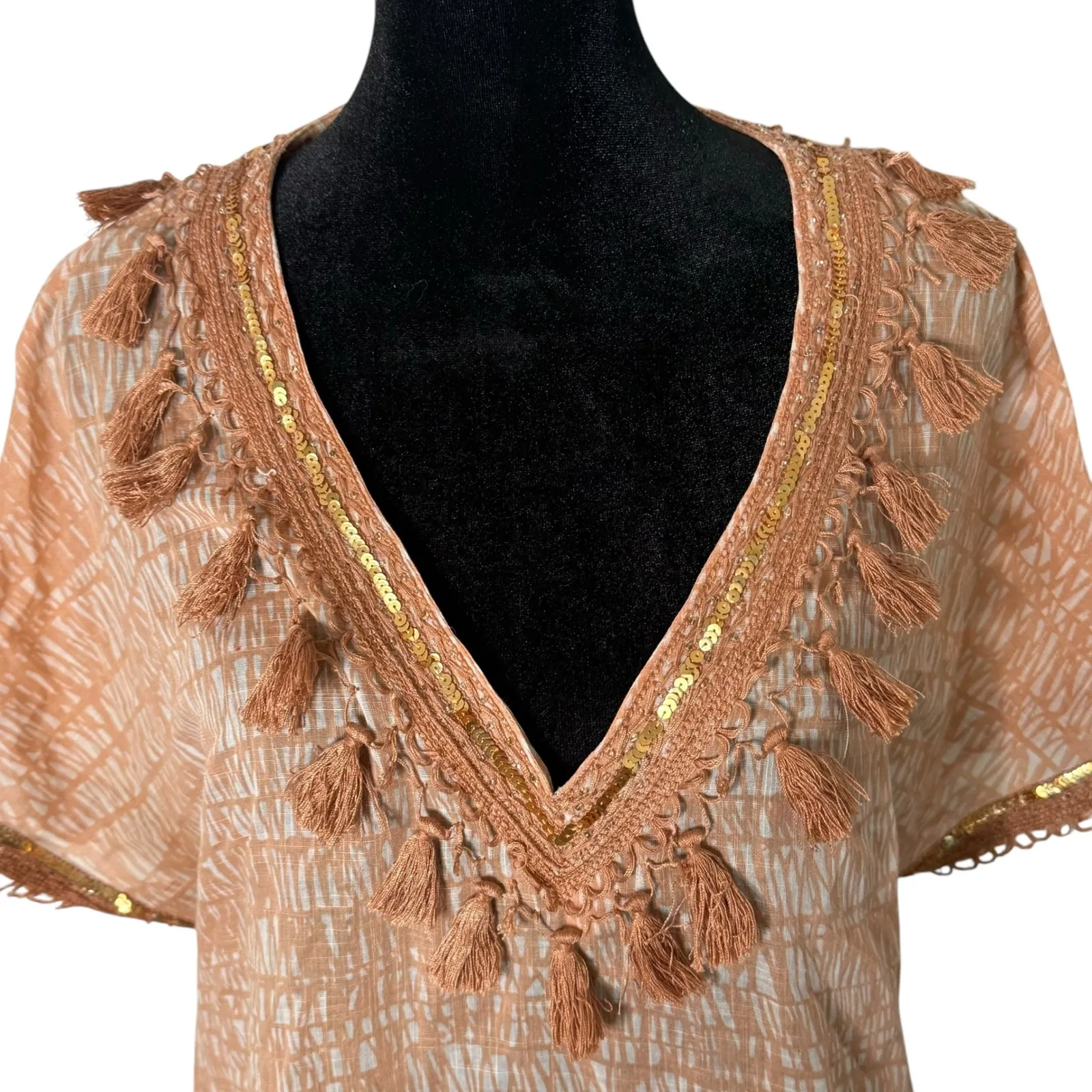 J. Crew‎ Tunic Top Womens 8 Tassel Fringe Beach Resortwear Sequins BOHO Vacation - Image 3