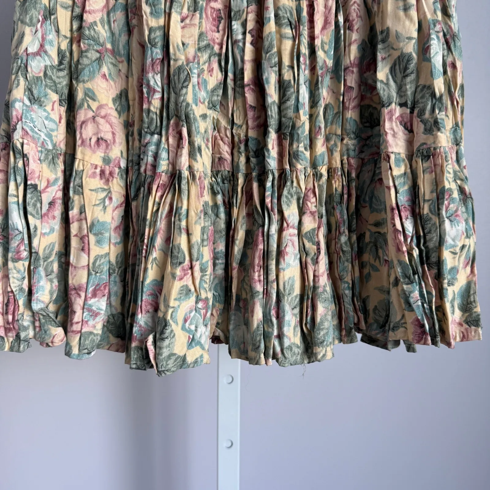 VTG California Concepts 80s‎ Floral Skirt Tiered Elastic Waist S Yellow - Image 3