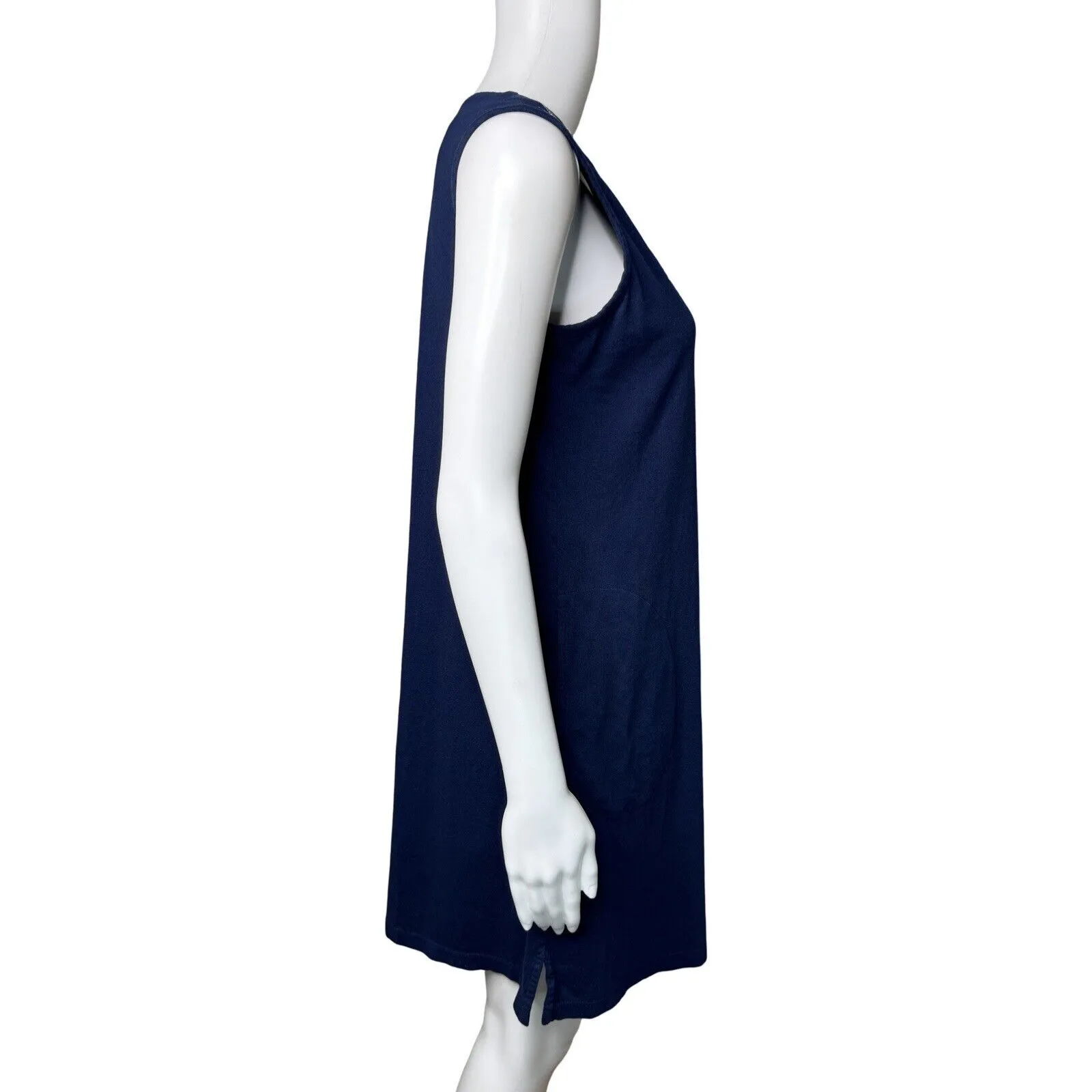 Lands End Dress Women Medium Blue Jersey Knit Floral Embroider Casual Athleisure - Image 2