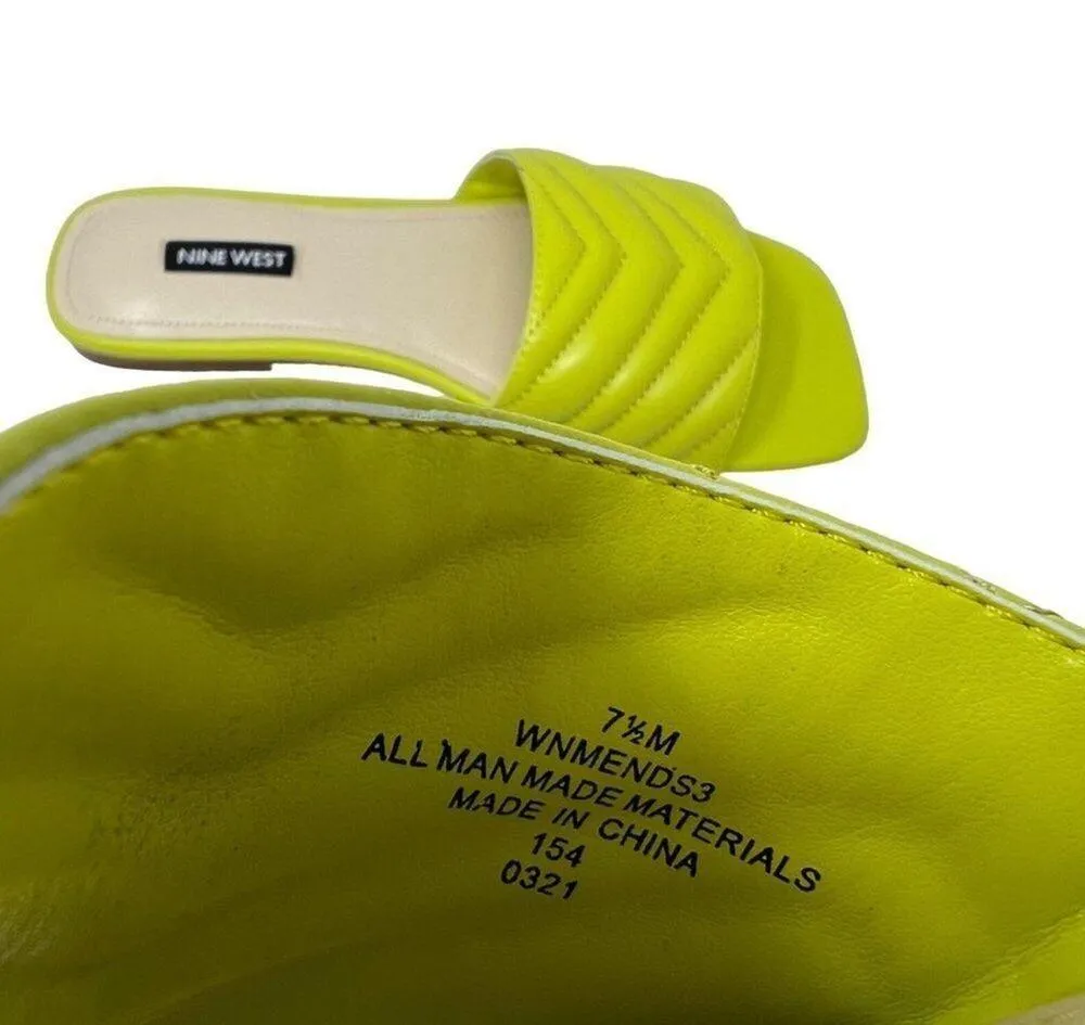Nine West Mends 3 Yellow Square Toe Quilted Slide On Sandals 7.5 Y2K - Image 5