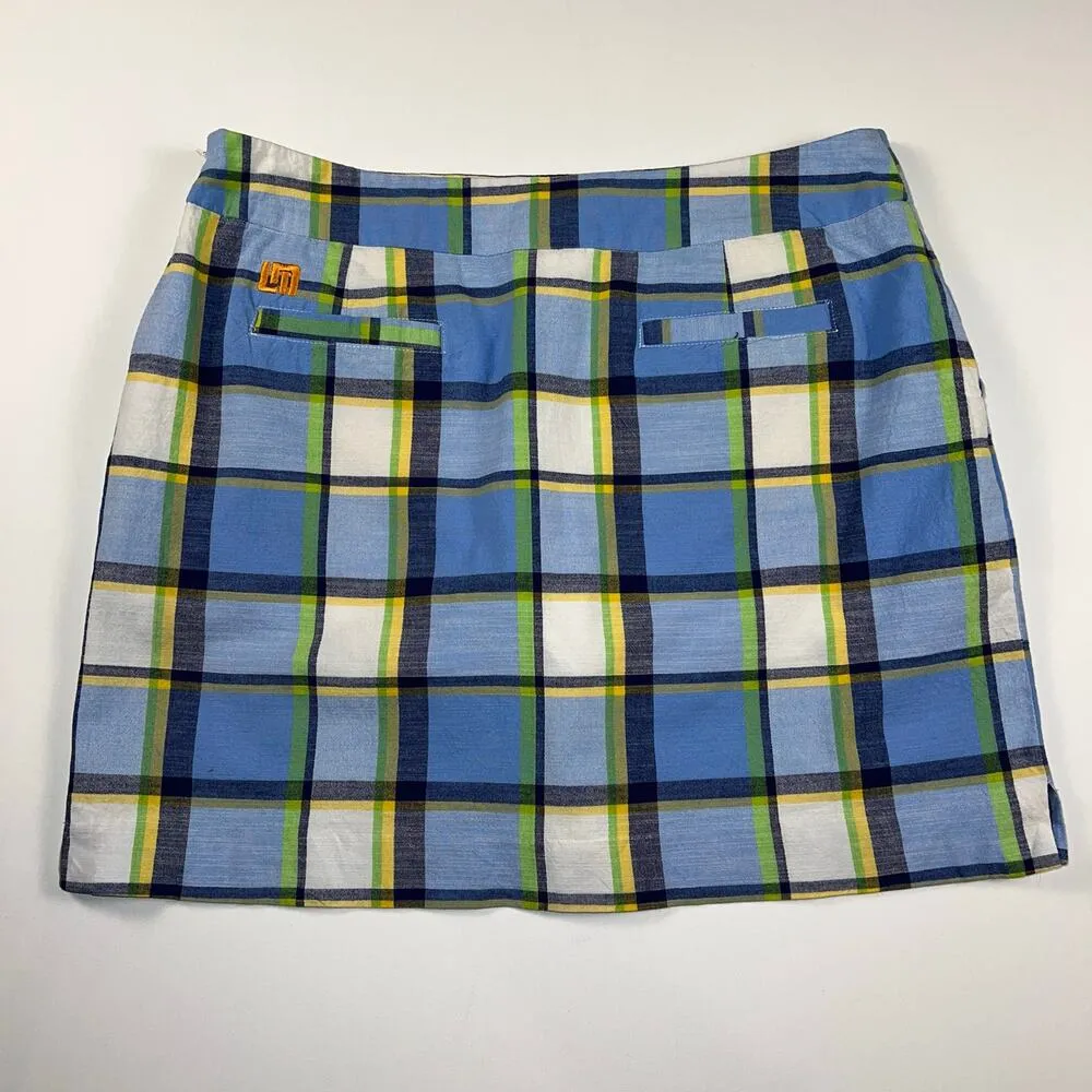 Loudmouth Ladies Blue/Green Plaid Golf Skort Stretch Shorts Size 12 Blue - Image 4