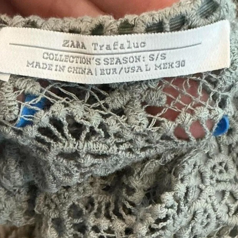 Zara Khaki Green Crochet Lace Body Suit Size Large - Image 3