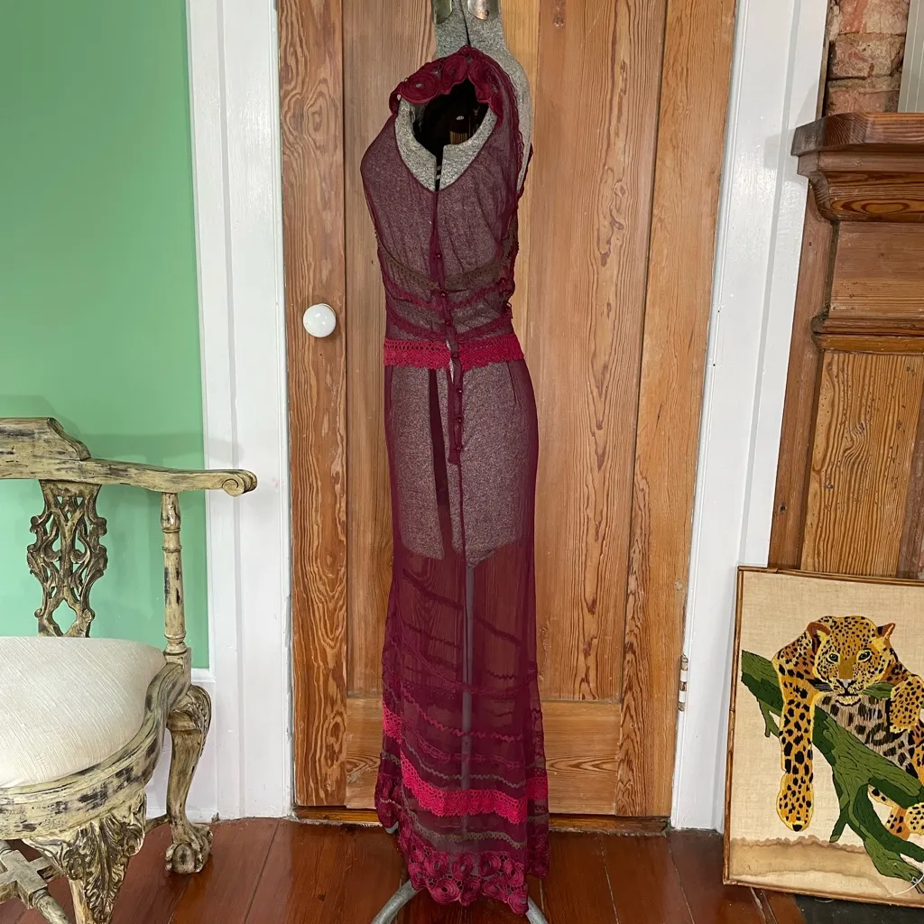 Lela Rose Burgundy Mesh & Lace
Gown - Image 13