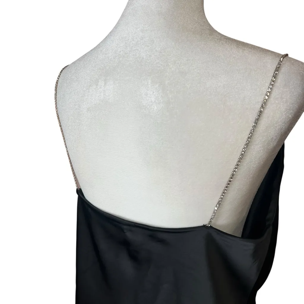 House of Harlow 1960 Black Satin Slinky Cami Top Rhinestone Draped Glam Sz XS - Image 7