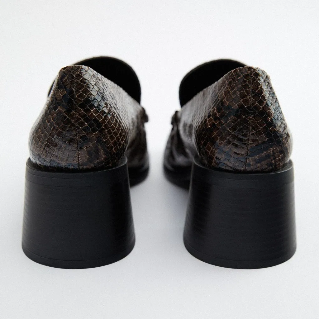 NWT ZARA HEELED LOAFERS WITH BUCKLE SNAKESKIN BLOGGERS FAVE - Image 7