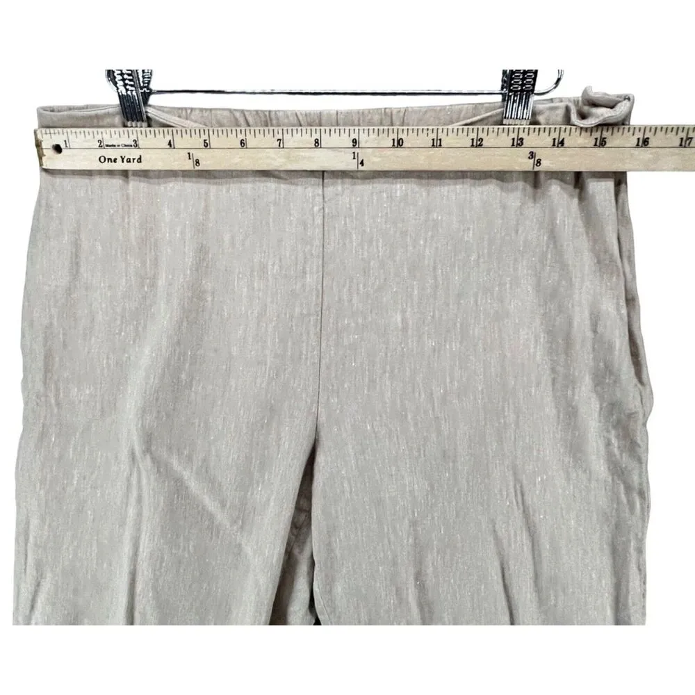 J Jill Linen Stretch Pants Women M Beige Crop Button Hem Coastal Resort Breezy Size M - Image 6