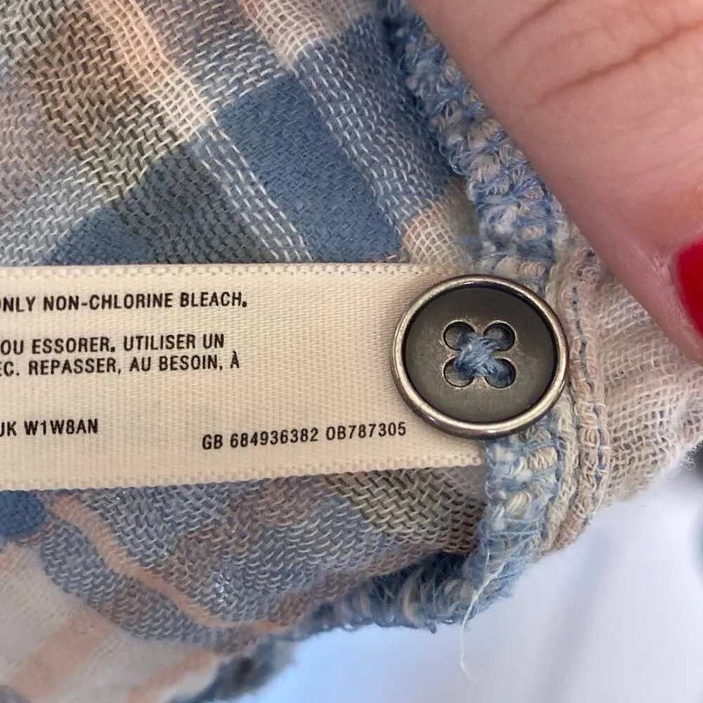 ANTHROPOLOGIE Saturday Sunday Gauze Cotton Blue Plaid Button Up Shirt Dress XS - Image 6