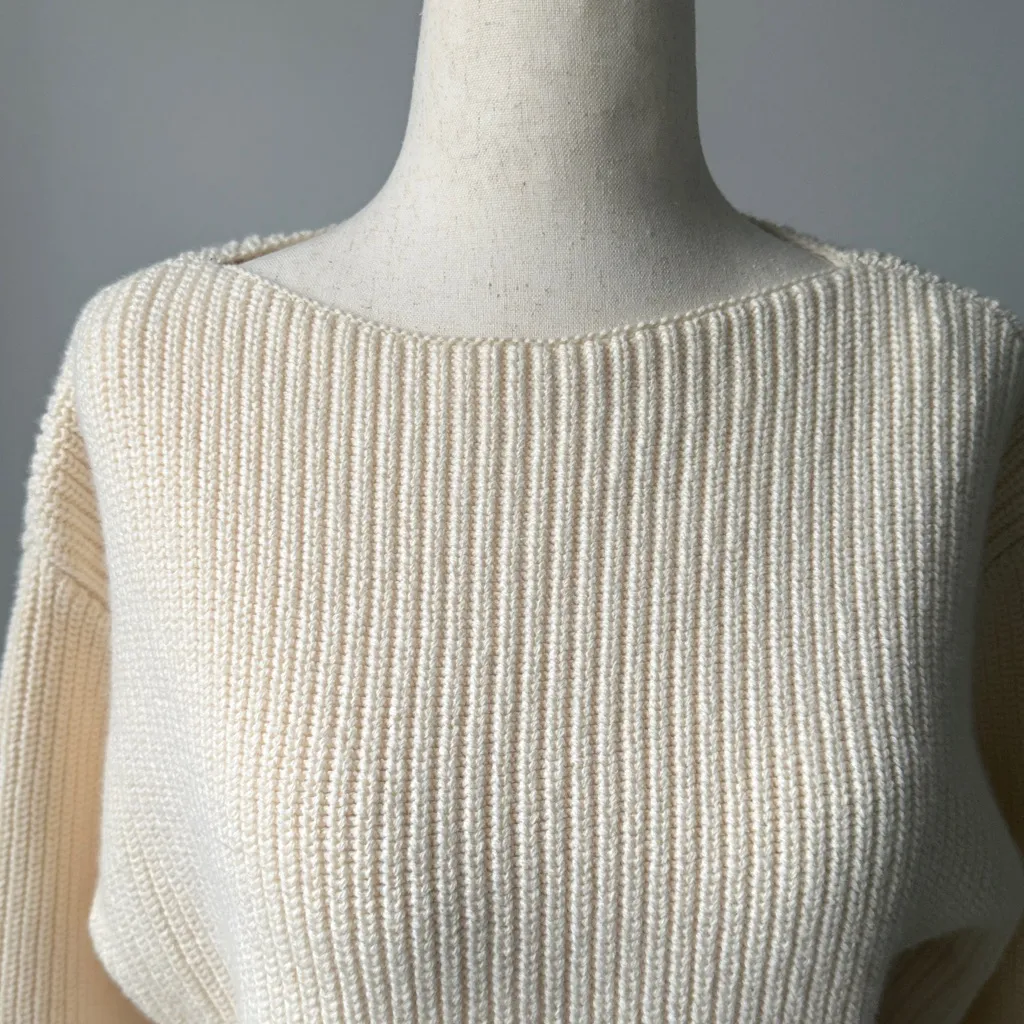 & Other Stories Cream ASYMMETRIC RIB-KNIT SWEATER Size Small Wool Blend Ribbed - Image 5