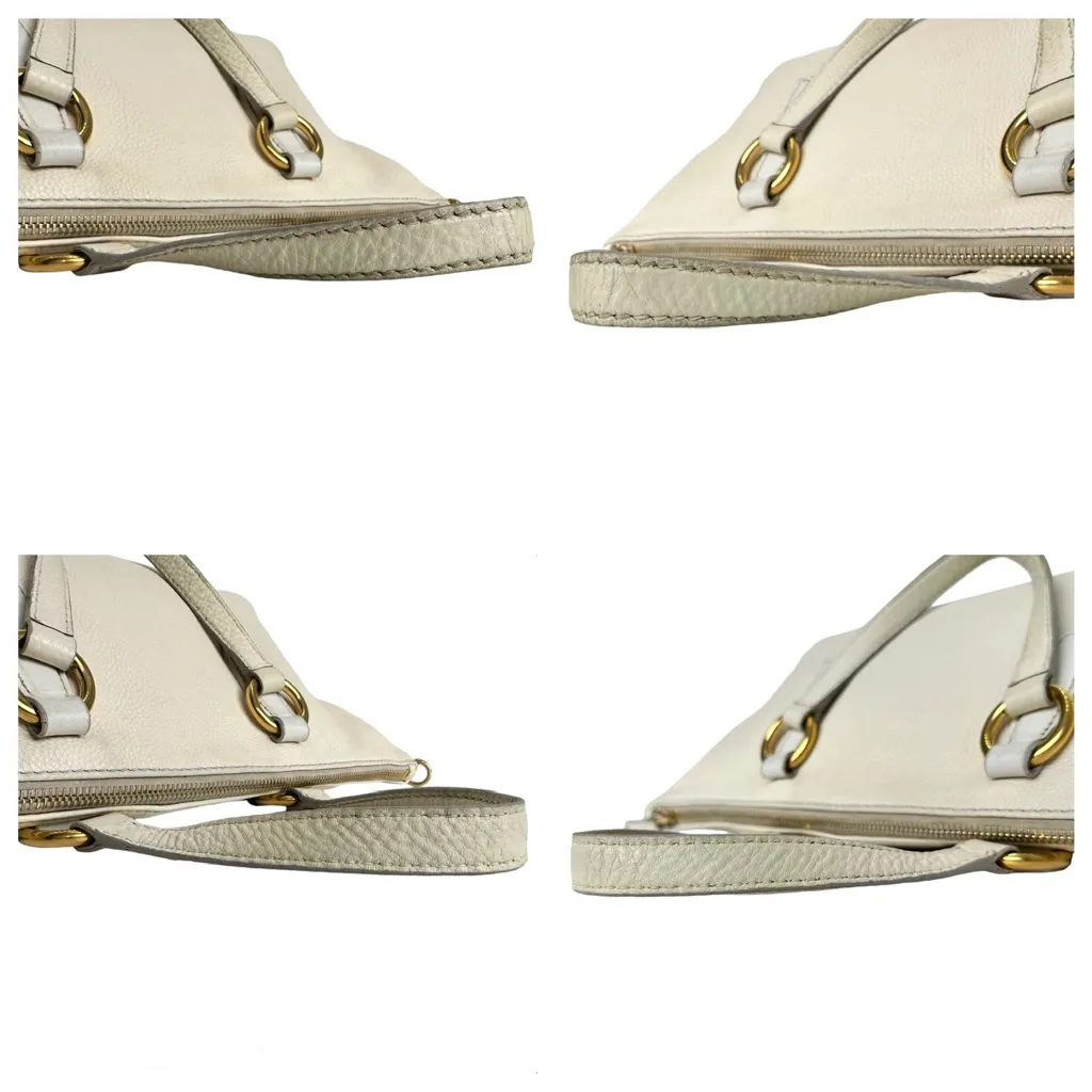 Miu Miu Pebbled Leather Crossbody Shoulder Hand Bag Satchel East West Off White - Image 14