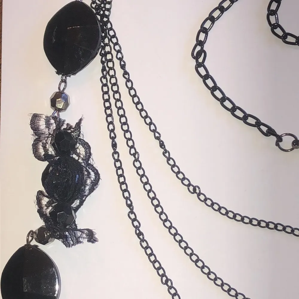 Silver Tone & Black Beaded Lace Multi Strand Boho Necklace - Image 3