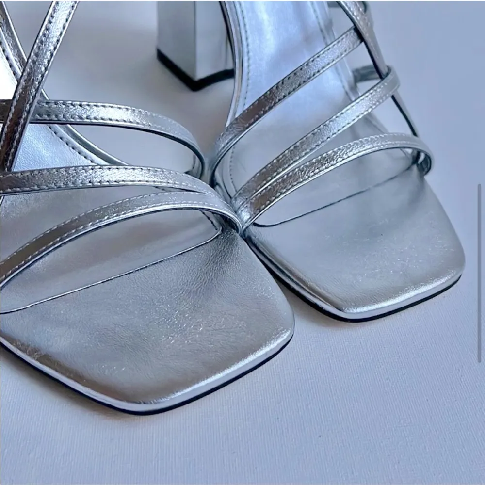 Marc Fisher Edalyn Ankle Strap Sandal Block Heel Women's Size 8.5 in Silver NEW! - Image 9