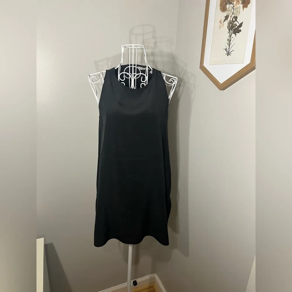 Athleta CYA HighNeck Tank Washable Silk Side Slit Black Activewear Gym Size XXS - Image 3