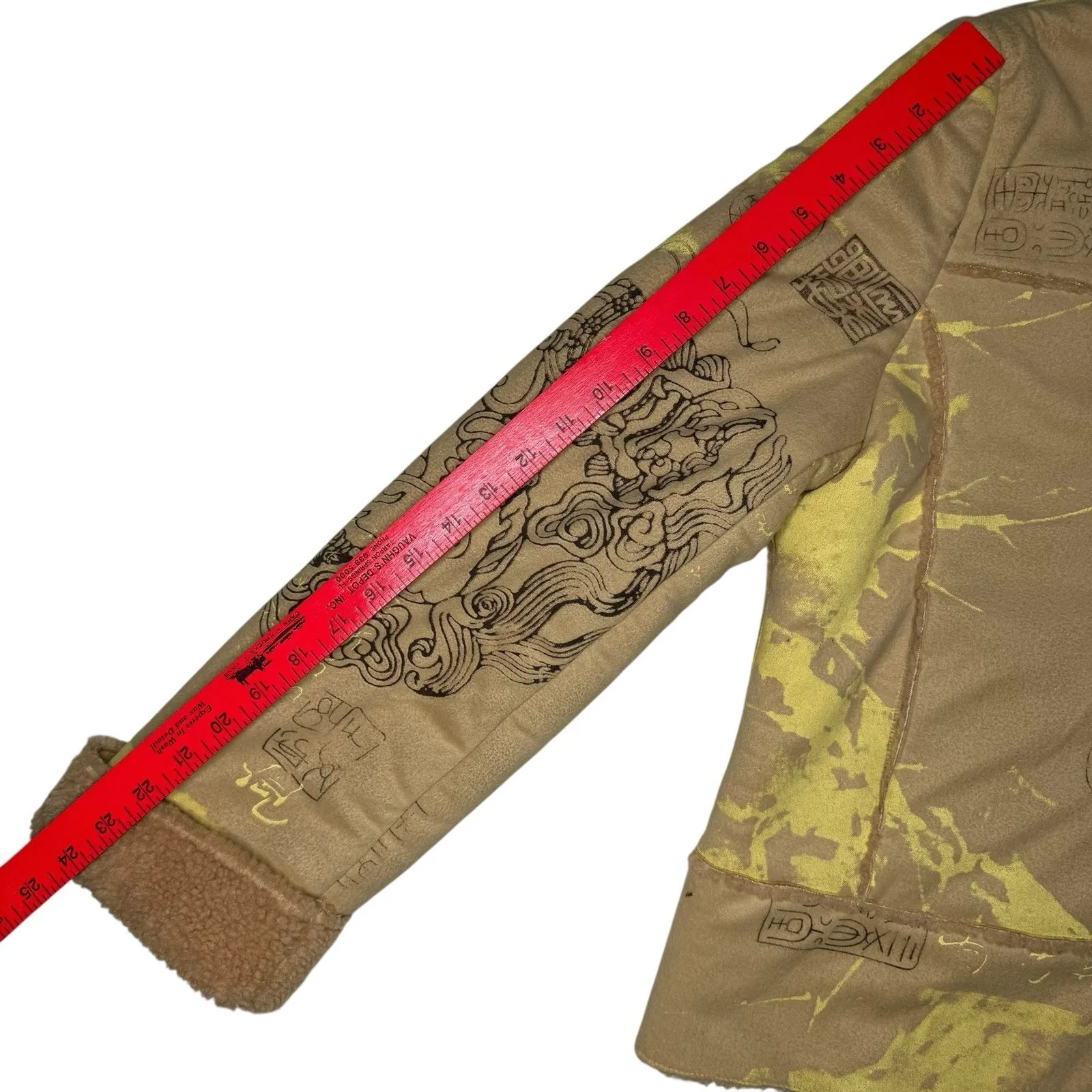 Y2K‎ Méchant L Dragon Sherpa Lined Chore Coat Jacket Asian Motif Made Korea Tan Size L - Image 8
