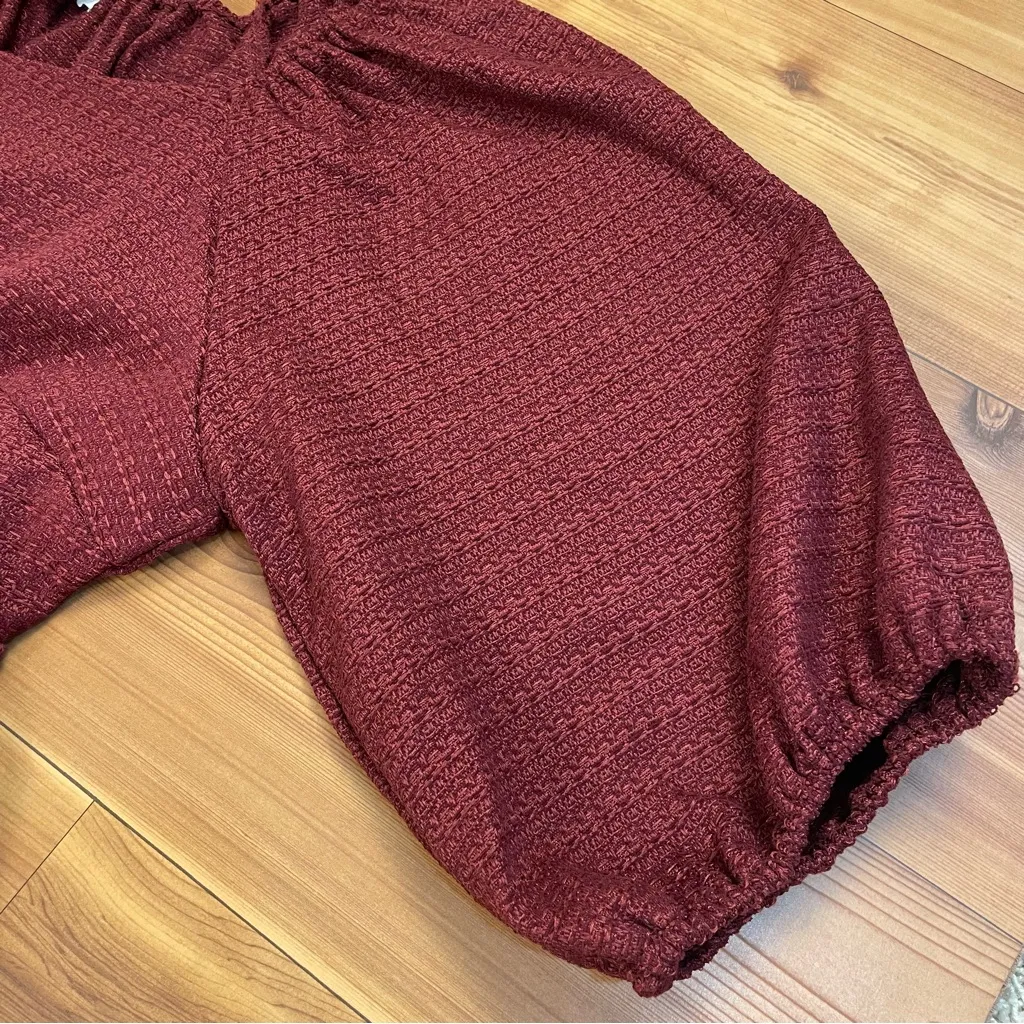 Lena & Lou Deep Red Woven Empire Waist Babydoll Midi Dress Puff Sleeves 1X New - Image 11